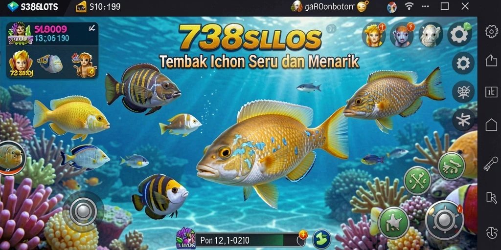 Tangkapan layar gameplay 738SLOTS yang menunjukkan aksi tembak ikan yang seru.