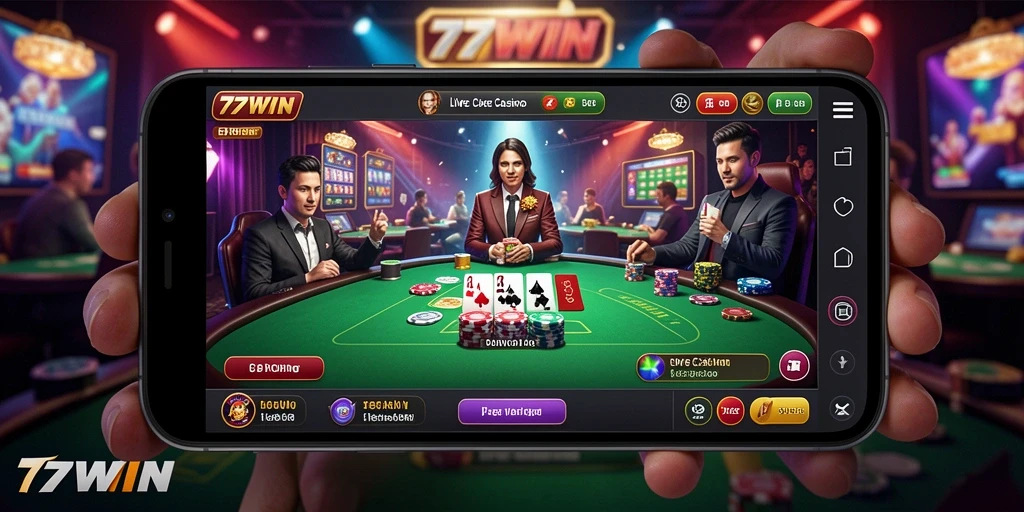 Tampilan gameplay Live Casino yang mendebarkan dan interaktif di 77WIN.