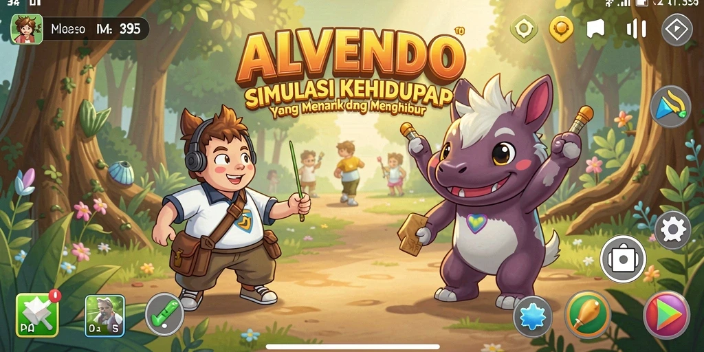 Tampilan gameplay menawan ALVENDO yang menawarkan simulasi kehidupan.