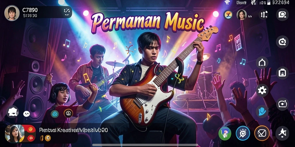 Screenshot C7890 menampilkan gameplay musik yang penuh warna dan energetik.