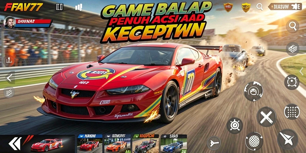 Screenshot gameplay FAV77 menampilkan aksi balapan yang mendebarkan.