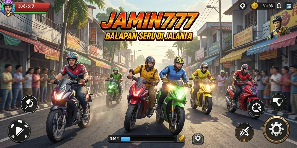 Tampilan gameplay seru dalam JAMIN777 dengan mobil balap yang cepat.