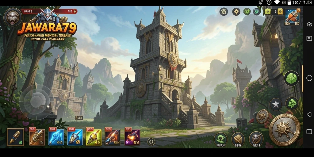 Gameplay menarik JAWARA79 dengan taktik Tower Defense.