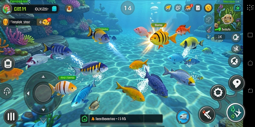 Screenshot utama OLX128 menampilkan aksi menembak ikan yang seru.